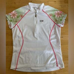 White Cycling Jersey with Pink and Green Floral Sleeves